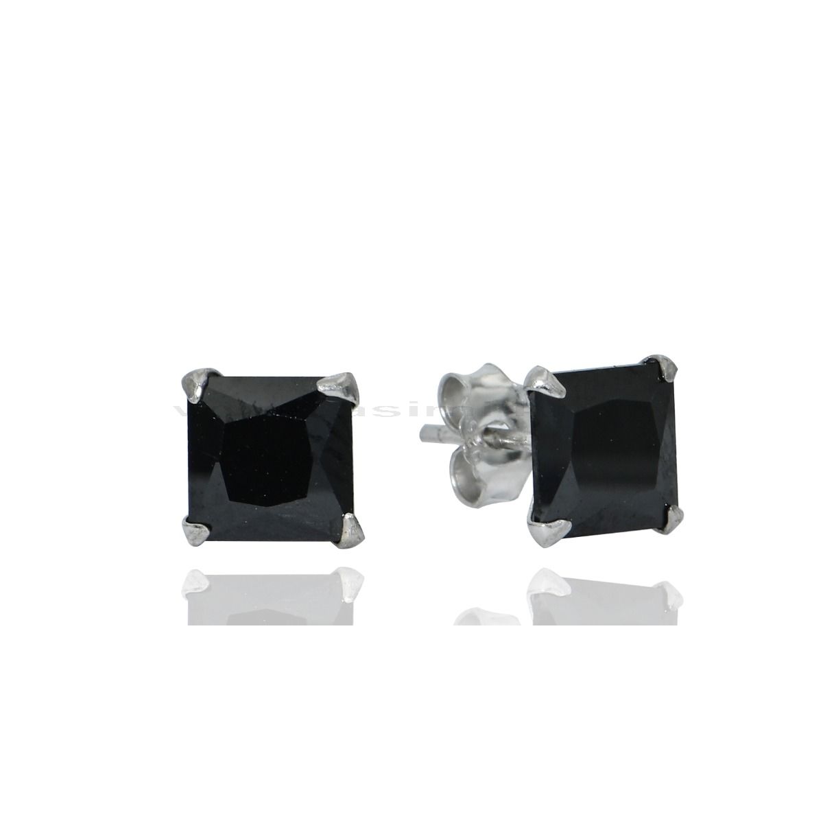 Ασημενιο Σκουλαρικι Τετραγωνο Μαυρο Ζιρκον 5-6-7 Μμ