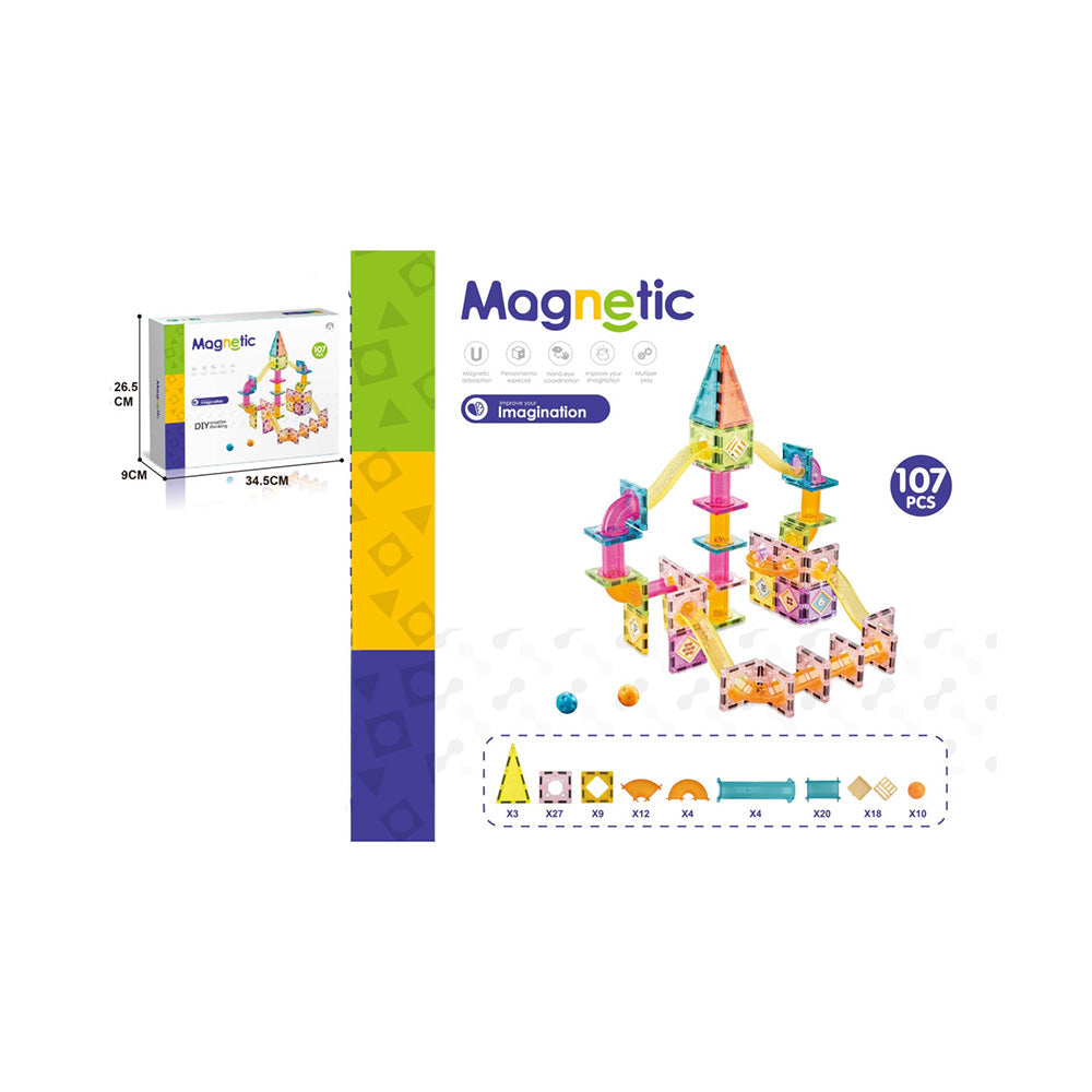 Κατασκευαστικό Παιχνίδι Με Μαγνητικά Τουβλάκια 107τμχ