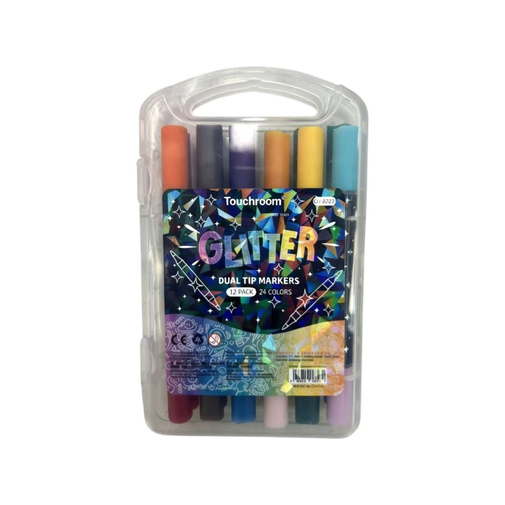 Μαρκαδόροι Glitter 12 Τμχ με Διπλή Μύτη 24 Χρωμάτων σε Κουτί