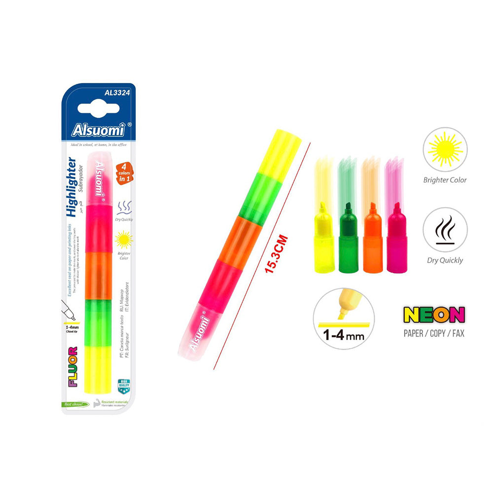 Alsuomi Μαρκαδόρος Υπογράμμισης 4 σε 1 Neon 1-4mm