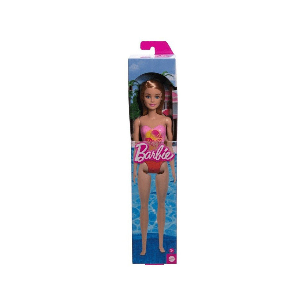 Mattel Barbie Beach Κούκλα με Ροζ Μαγιό Pink Palm Tree-Print
