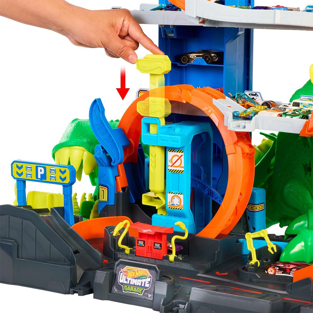 Mattel Hot Wheels City Απόλυτο Γκαράζ T-Rex με Πίστα & 2 Αυτοκινητάκια 
