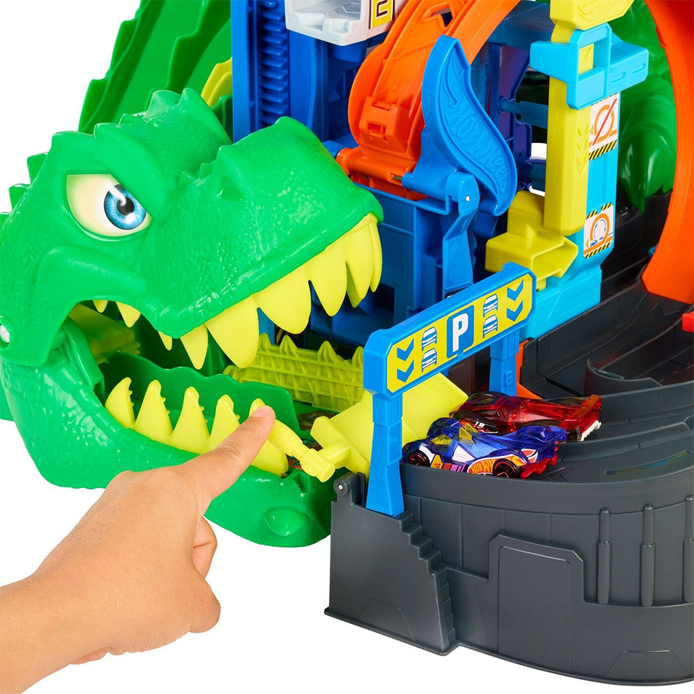 Mattel Hot Wheels City Απόλυτο Γκαράζ T-Rex με Πίστα & 2 Αυτοκινητάκια 