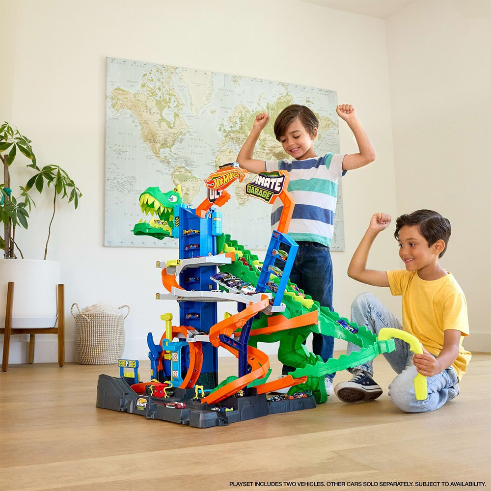 Mattel Hot Wheels City Απόλυτο Γκαράζ T-Rex με Πίστα & 2 Αυτοκινητάκια 
