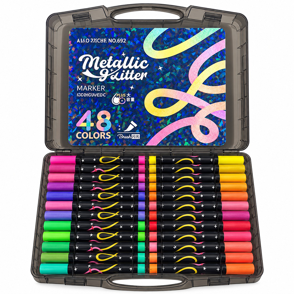 Σετ Μαρκαδόρων Metallic Glitter Marker 48 Χρωμάτων σε Βαλιτσάκι