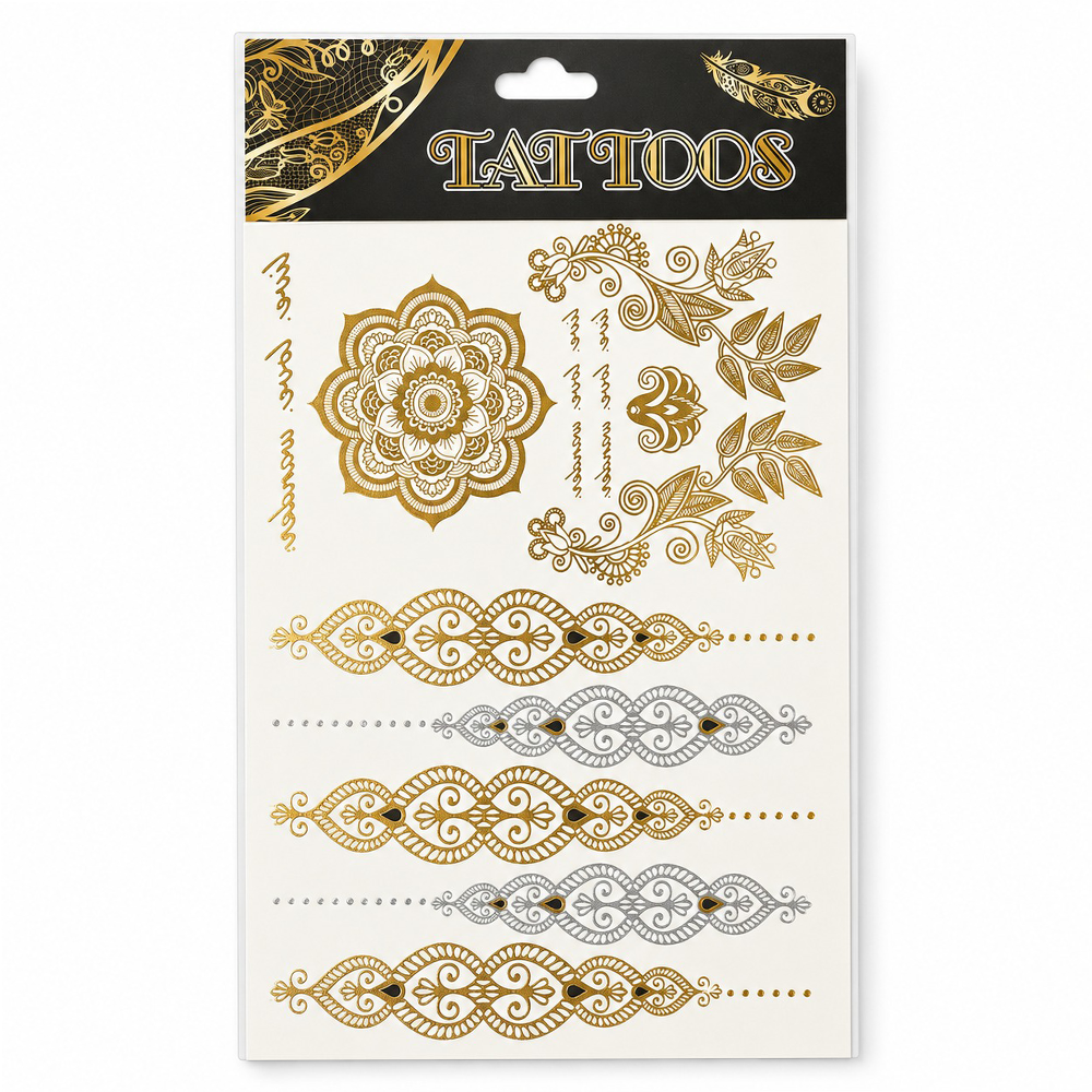 Μεταλλικά Προσωρινά Τατουάζ Mandala Gold & Silver - 1 Τμχ
