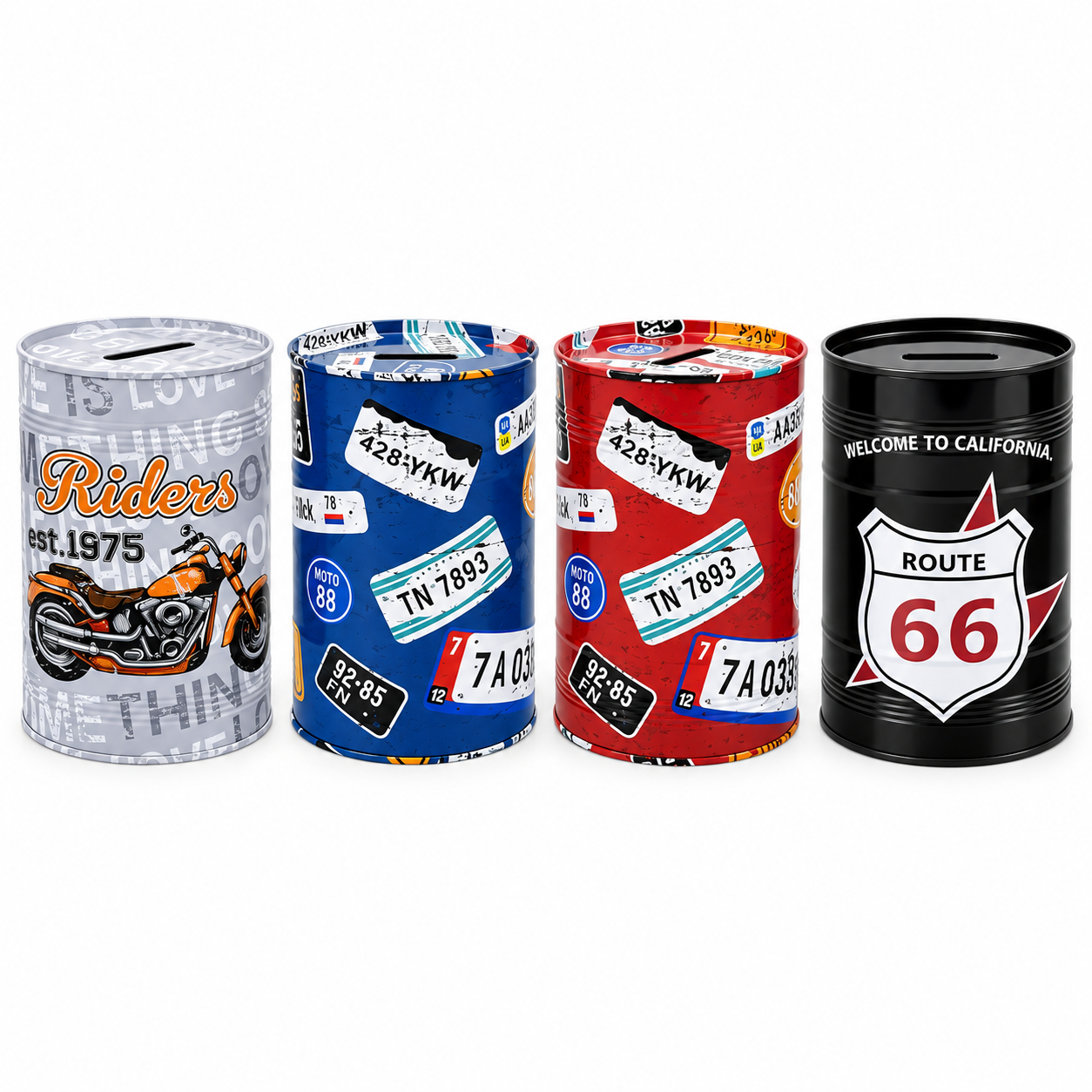 Μεταλλικός Κουμπαράς Vintage Οχήματα & Route 66 σε 4 Σχέδια