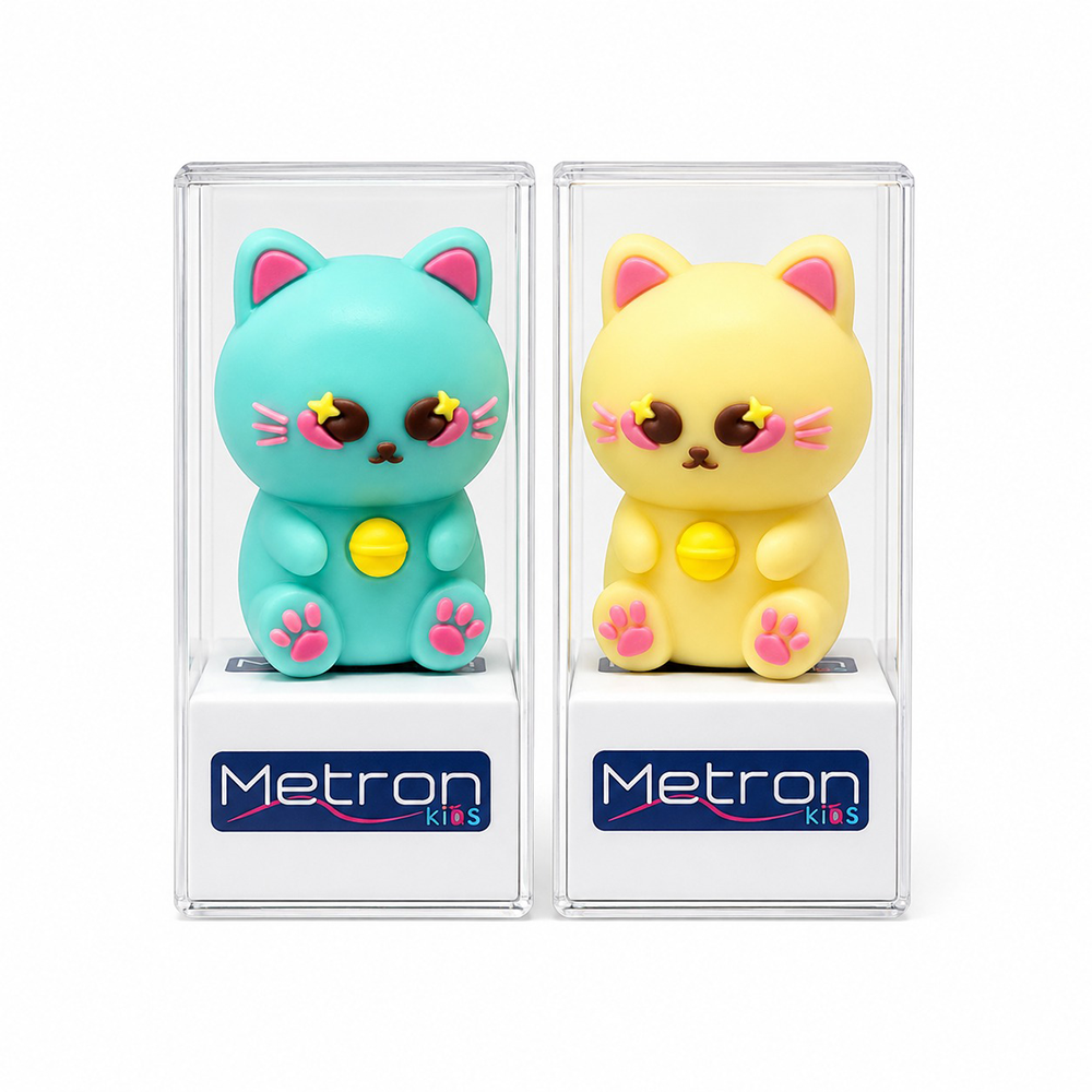 Metron Kids Ξύστρα Μονή Πλαστική Γάτα σε 2 Χρώματα - 1 Τμχ