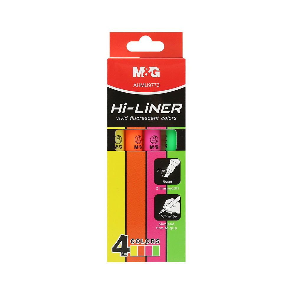 M&G Hi-Liner Μαρκαδοράκια Υπογραμμίσεως Στυλό 4 Χρώματα Νέον
