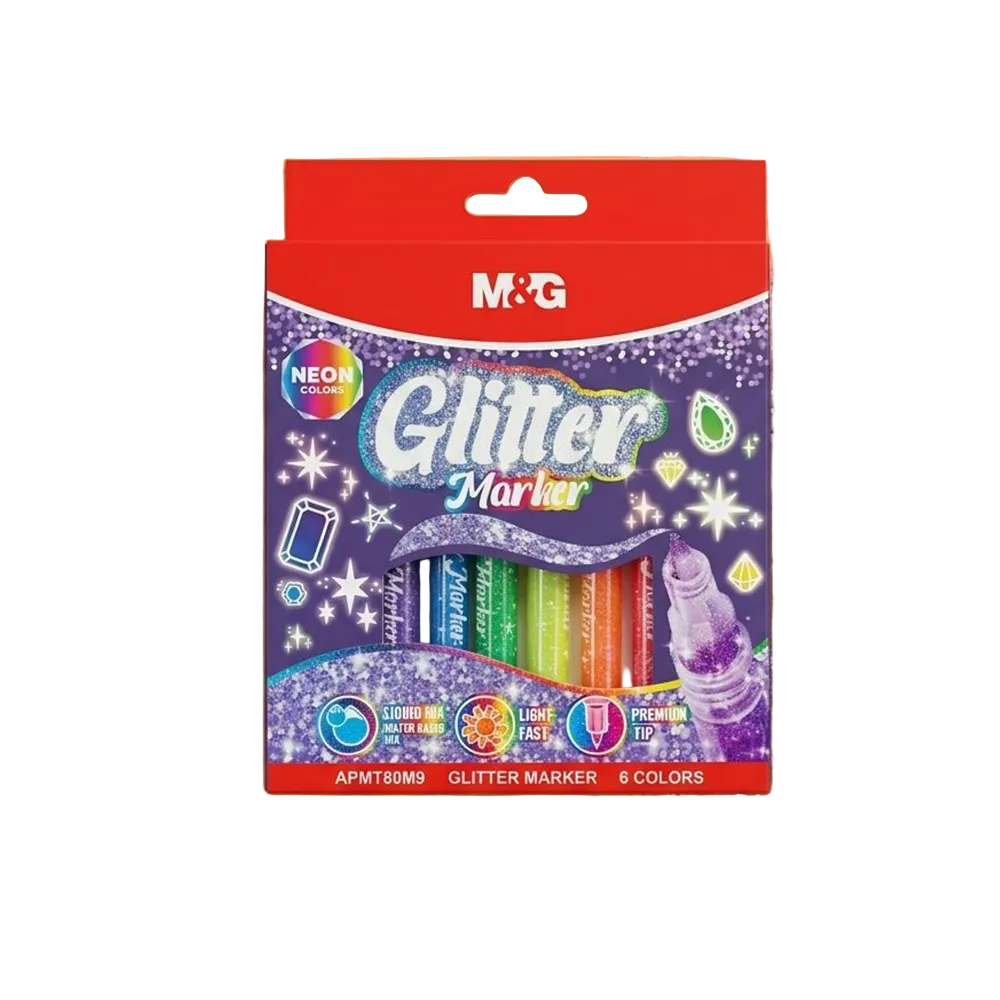 M&G Σετ Μαρκαδόροι Ακρυλικοί Glitter Neon 6 Χρώματα