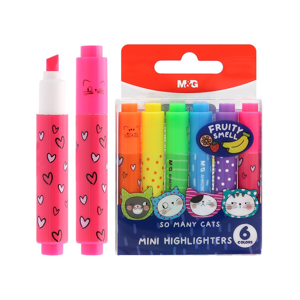 M&G Σετ Mini Highlighter So Many Cats 6 Χρώματα με Άρωμα Φρούτων