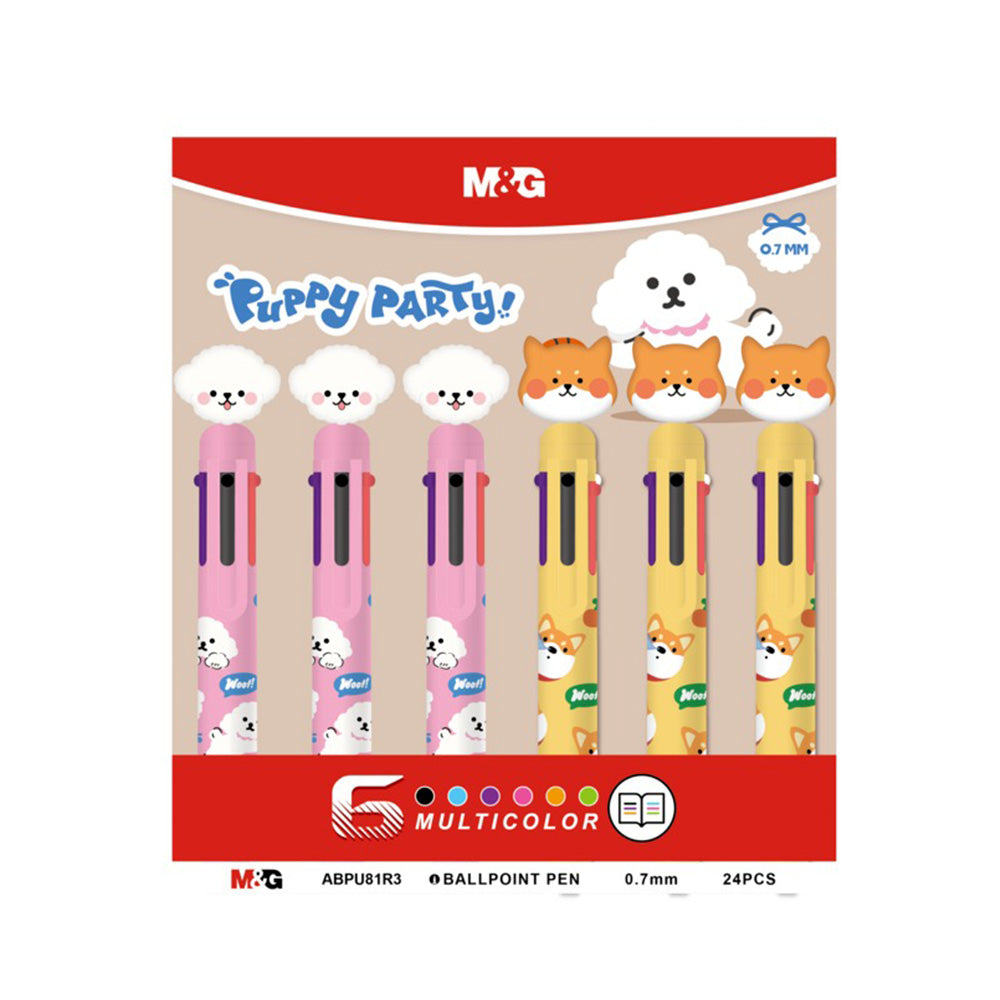 M&G Στυλό Ballpoint Puppy Party 6 Χρώματα σε 1 0,7 mm 2 Σχέδια - 1 Τμχ
