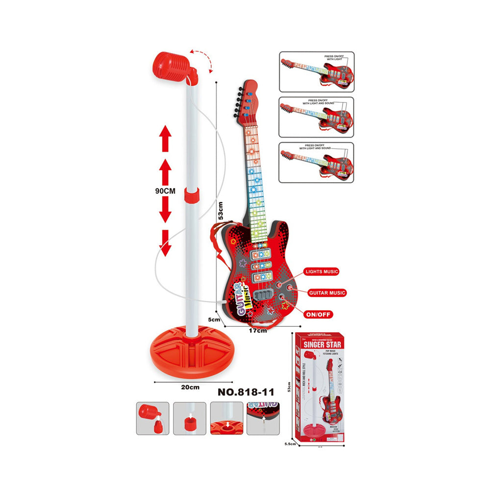 Μικρόφωνο Με Βάση & Κιθάρα Μπαταρίας Με Φώτα Και Μουσική 