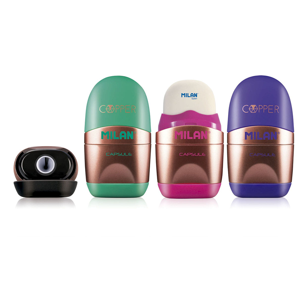 Milan Ξύστρα Και Γόμα Capsule Copper σε 4 Χρώματα - 1 Τμχ