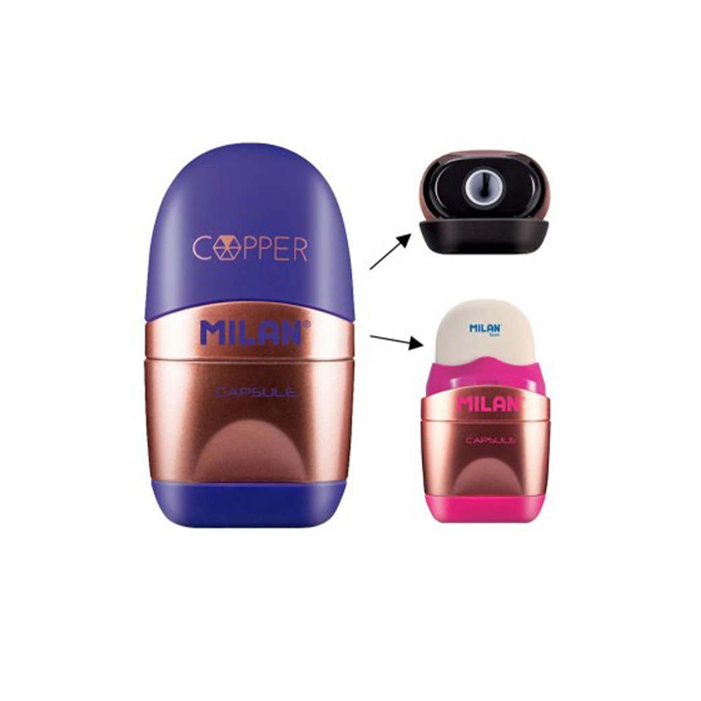 Milan Ξύστρα Και Γόμα Capsule Copper σε 4 Χρώματα - 1 Τμχ