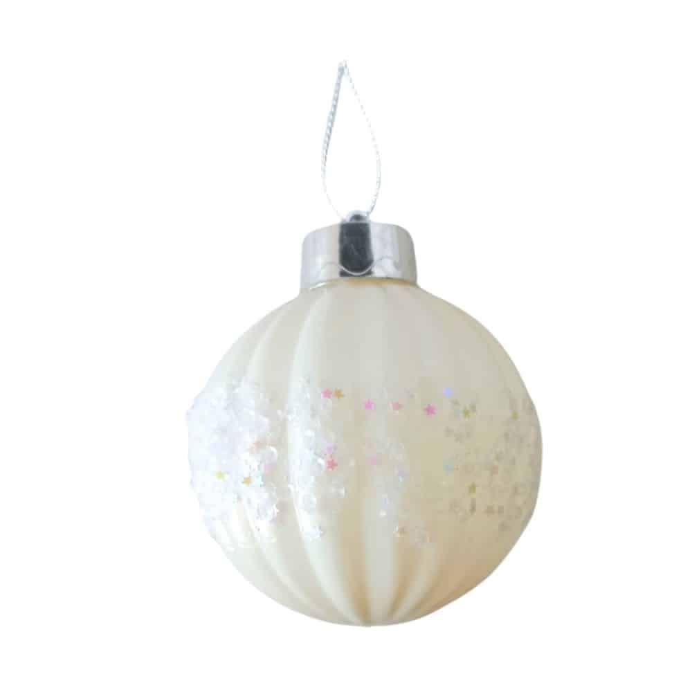 TrademarktΧριστουγεννιάτικο Στολίδι Δέντρου Μπάλα Λευκό Ρίγες Ιριδίζουσες & Πούλιες 8εκpapell.gr
