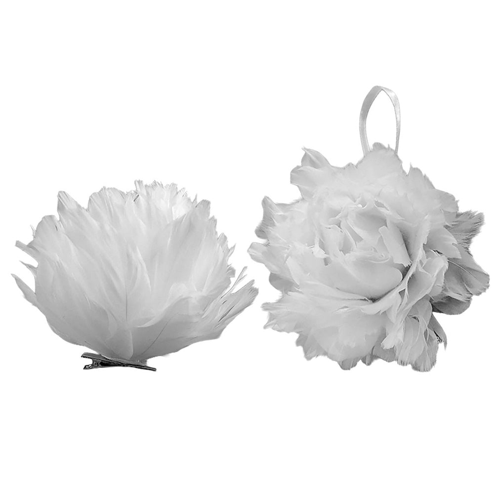 Μπάλα Χριστουγέννων Mε Φτερά & Πούπουλα Λευκή 10εκ 