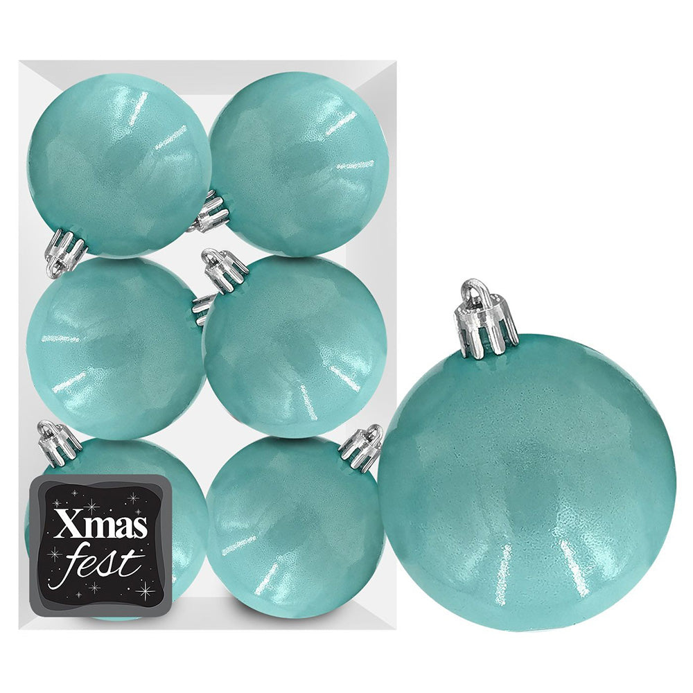 Χριστουγεννιάτικες Μπάλες Περλέ Θαλασσί 6τμχ 10εκ 