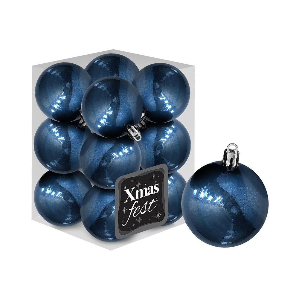 Χριστουγεννιάτικες Μπάλες Γυαλιστερές Σκούρο Πετρόλ 12τμχ 4εκ