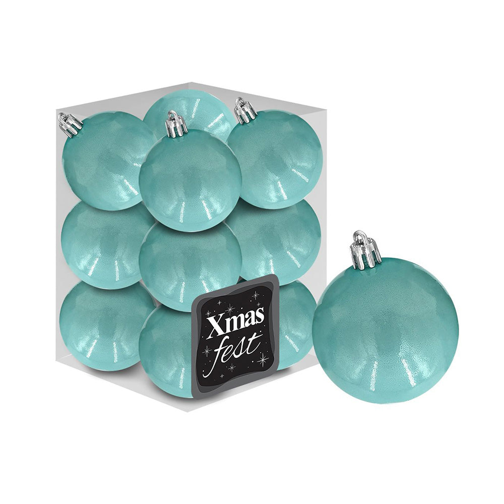 Χριστουγεννιάτικες Μπάλες Γυαλιστερές Θαλασσί 12τμχ 4εκ