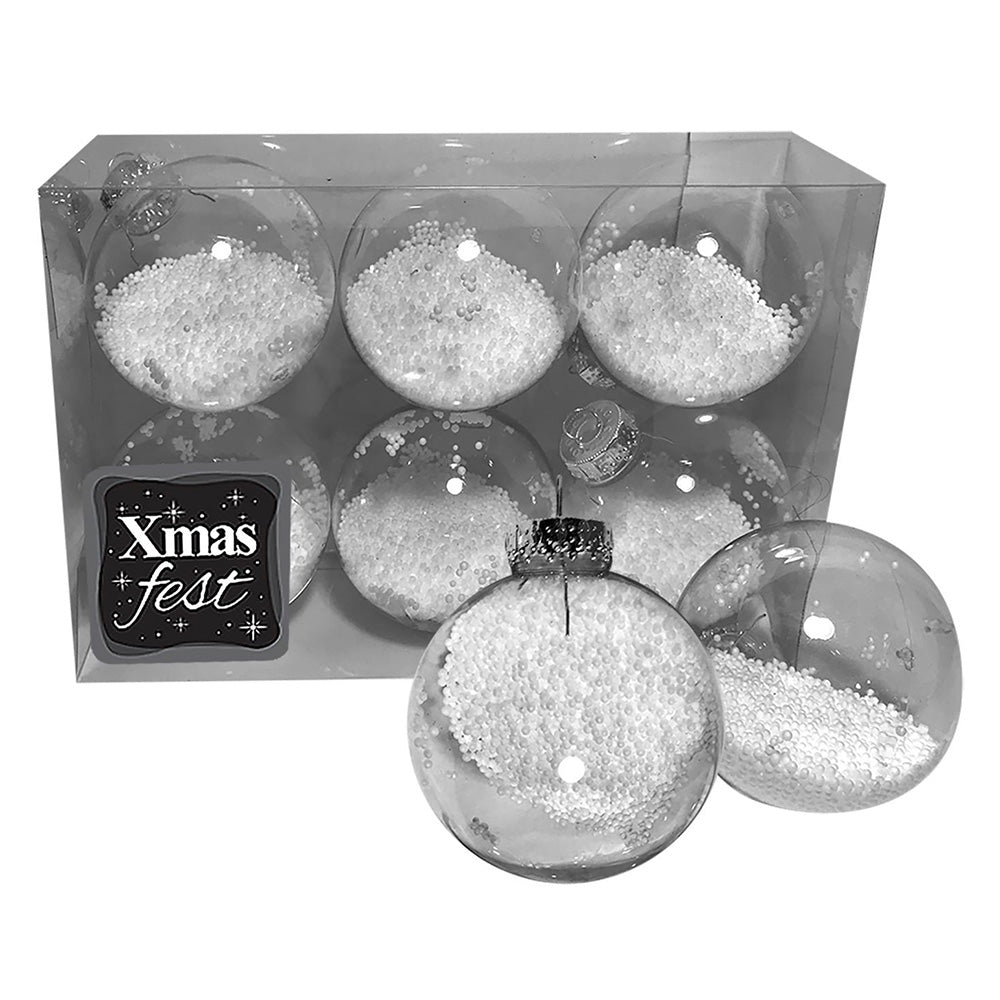 Χριστουγεννιάτικες Μπάλες με Γέμιση Χιονιού – Σετ 6 τεμαχίων Ø8 εκ