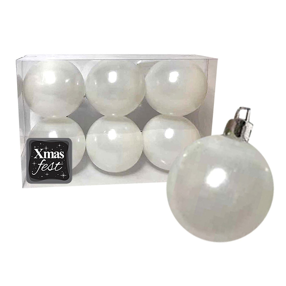 Χριστουγεννιάτικες Μπάλες Περλέ Λευκές – Σετ 6 τεμαχίων Ø8εκ