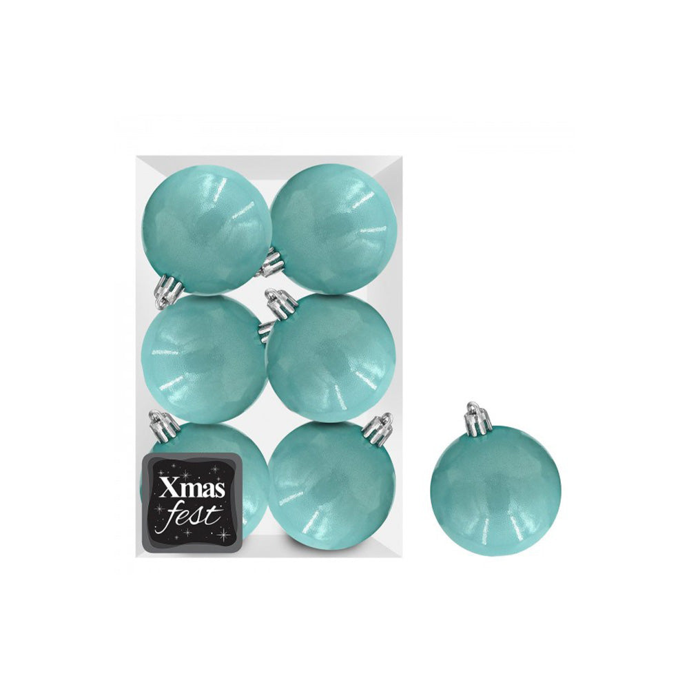 Χριστουγεννιάτικες Μπάλες Περλέ Θαλασσί – Σετ 6 Τεμαχίων Ø 8εκ