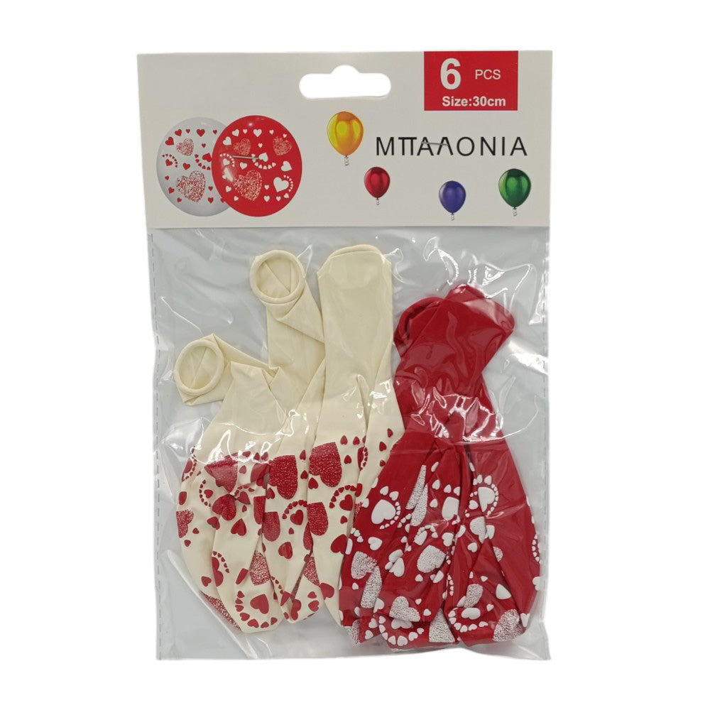 Μπαλόνια Με Καρδιές 6Τμχ 30εκ