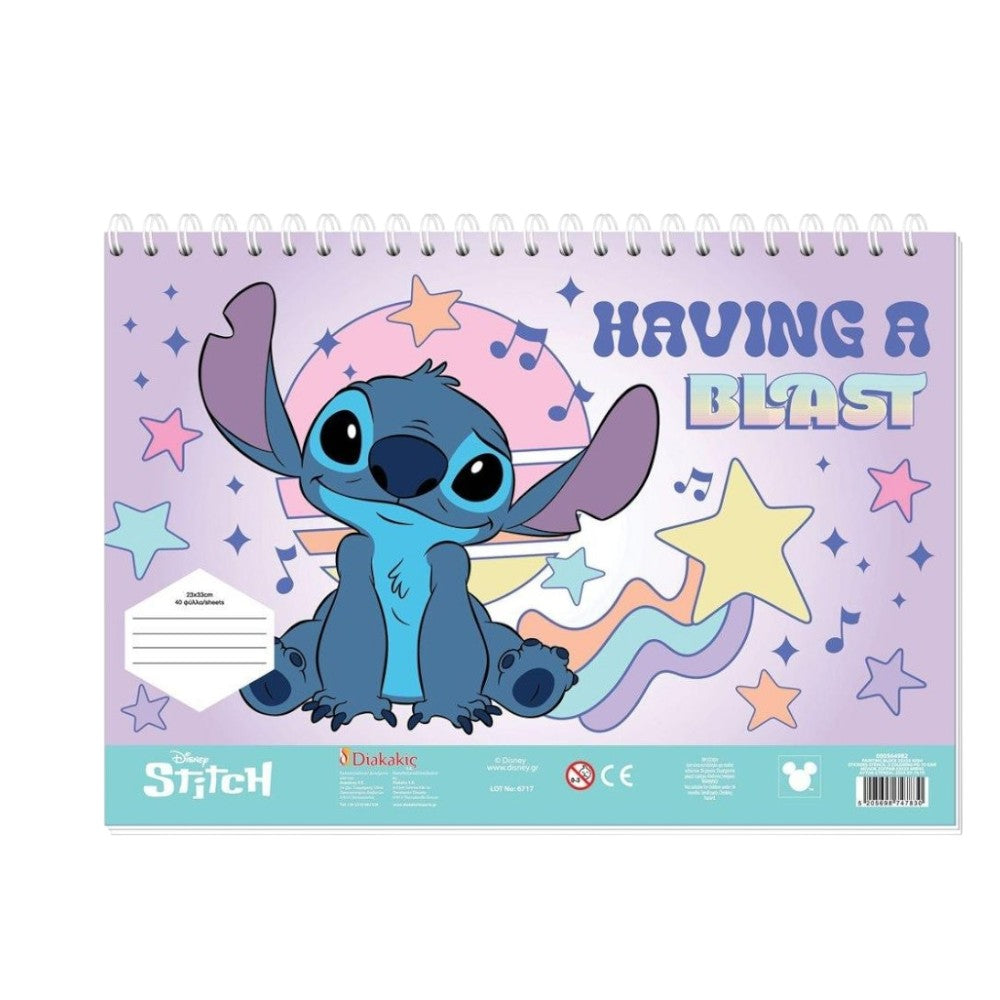 Μπλοκ Ζωγραφικής Lilo & Stitch 23x33 εκ, 40 Φύλλα με Αυτοκόλλητα,  Στένσιλ – 2 Σχέδια - 1 Τμχ