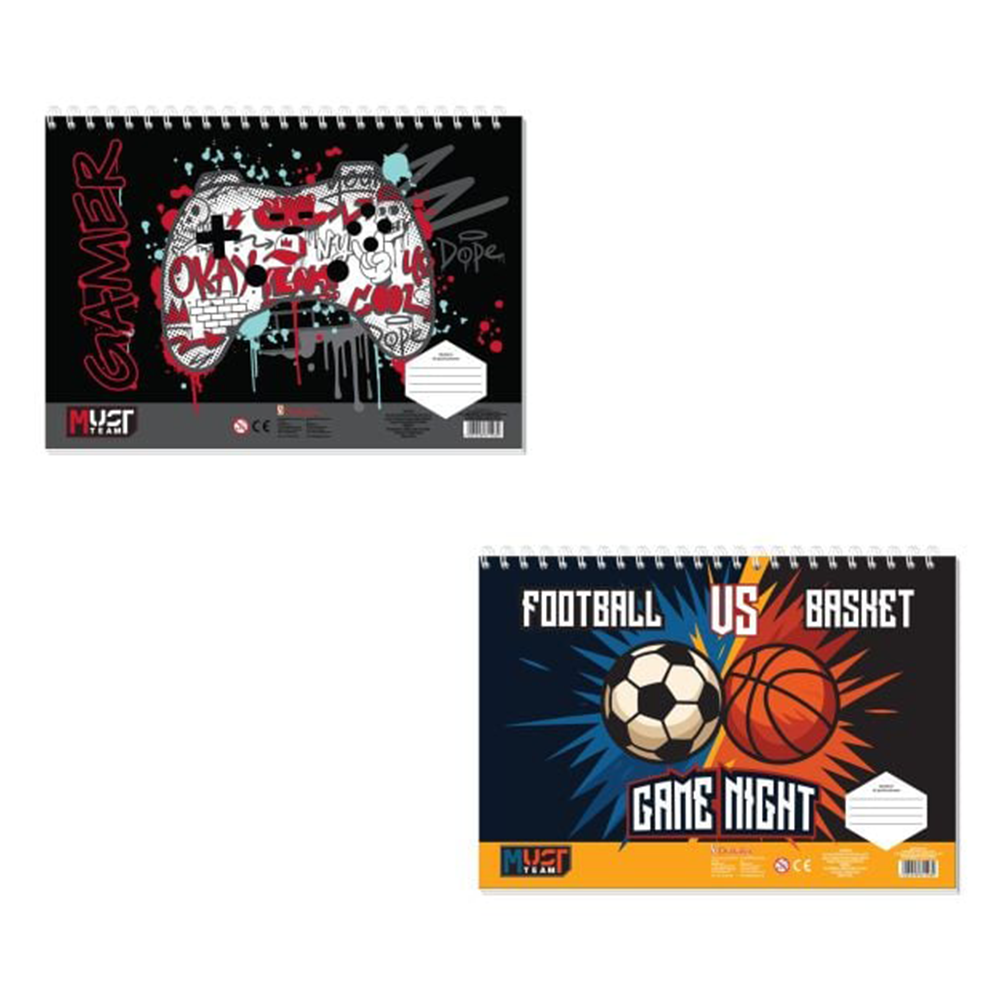Must Team Μπλοκ Ζωγραφικής Gamer/Sports 23x33 εκ με 40 Φύλλα, Αυτοκόλλητα & Στένσιλ σε 2 Σχέδια - 1 Τεμάχιο