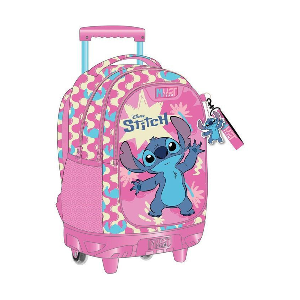 Must Team Σχολική Τσάντα Τρόλεϊ Δημοτικού Disney Stitch Pink 3 Θήκες 34x20x44εκ