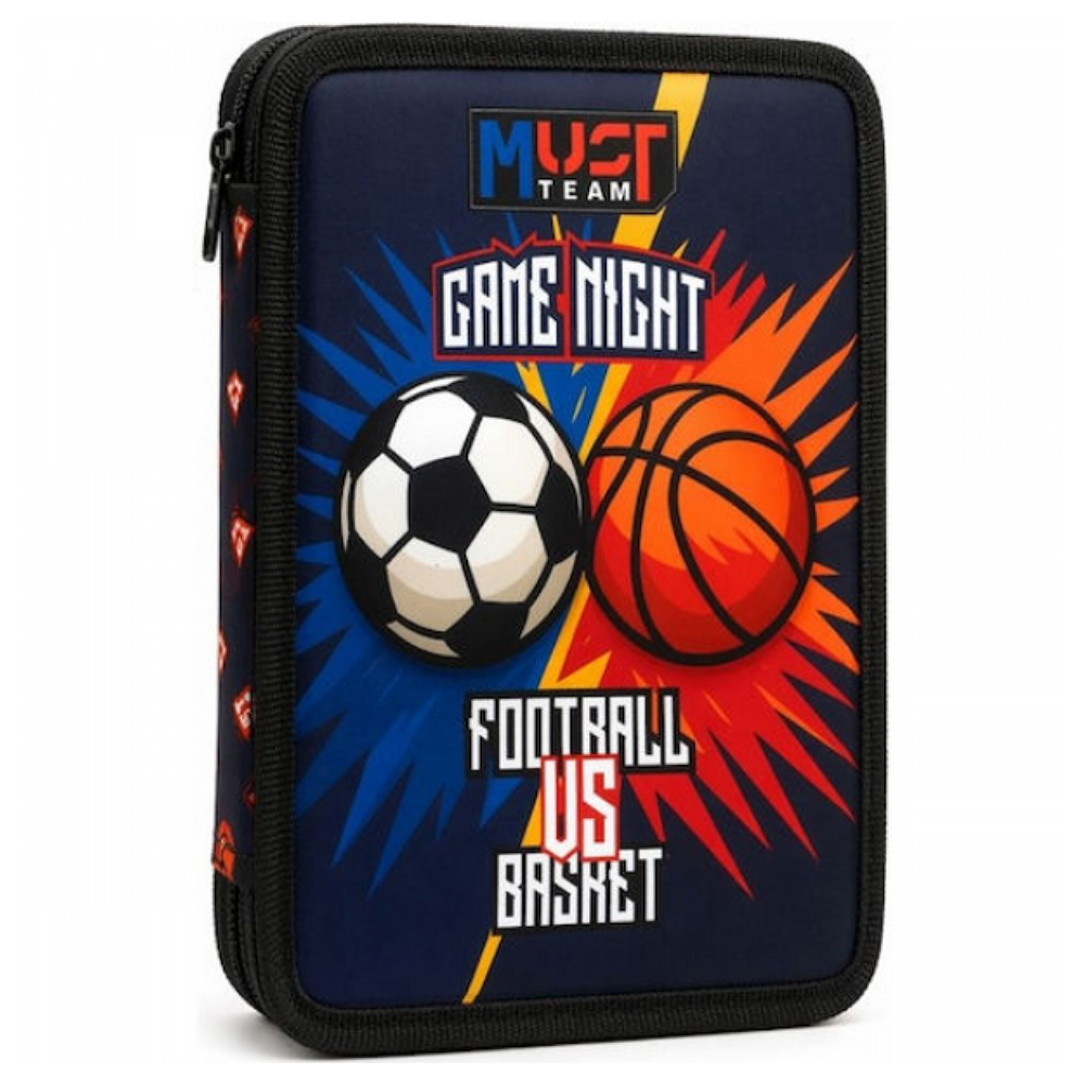 Must Team Σχολική Κασετίνα Διπλή Γεμάτη Basketball Vs Football 2 Θήκες