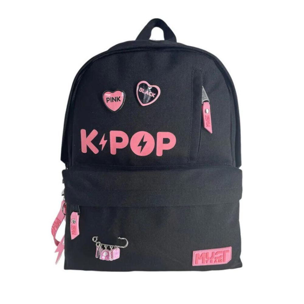 Must Team Σχολική Τσάντα Πλάτης Δημοτικού Monochrome Classic K-Pop 2 Θήκες 32x18x43 εκ