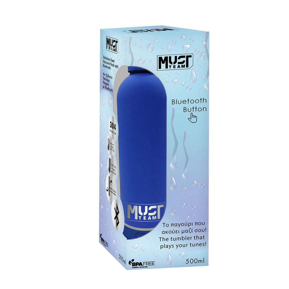Must Team Παγούρι Θερμός με Bluetooth Μπλε 500ml 
