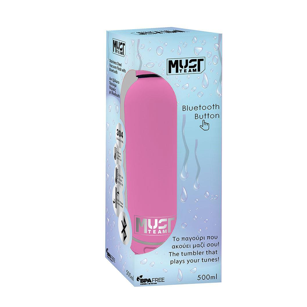 Must Team Παγούρι Θερμός με Bluetooth Ροζ 500ml 