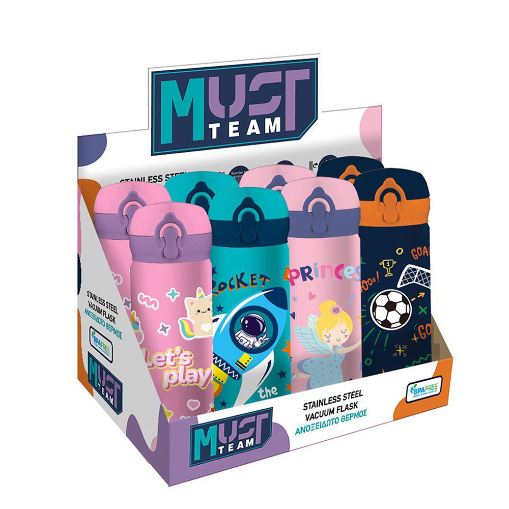 Must Team Παγούρι Θερμός Ανοξείδωτο 500ml με Καλαμάκι σε 4 Σχέδια - 1 Τμχ