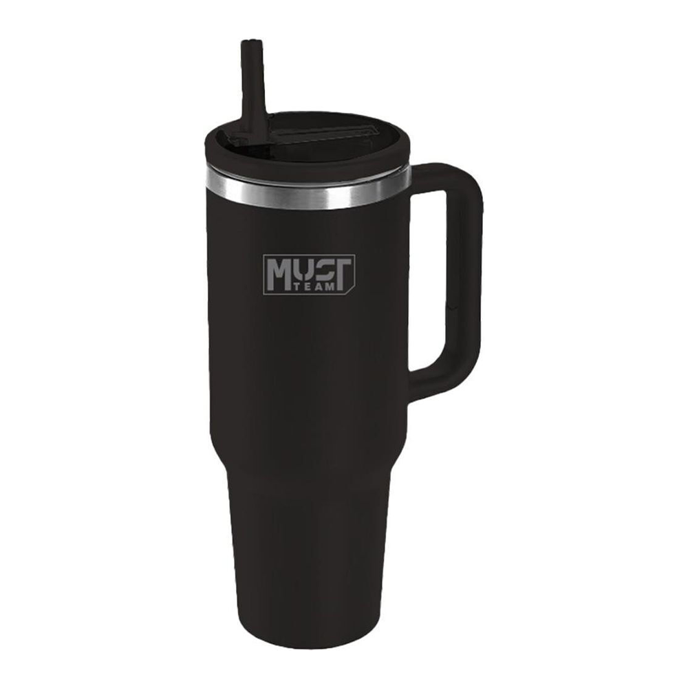 Must Team Ποτήρι Θερμός Ανοξείδωτο Μαύρο 1200ml με Καλαμάκι & Λαβή