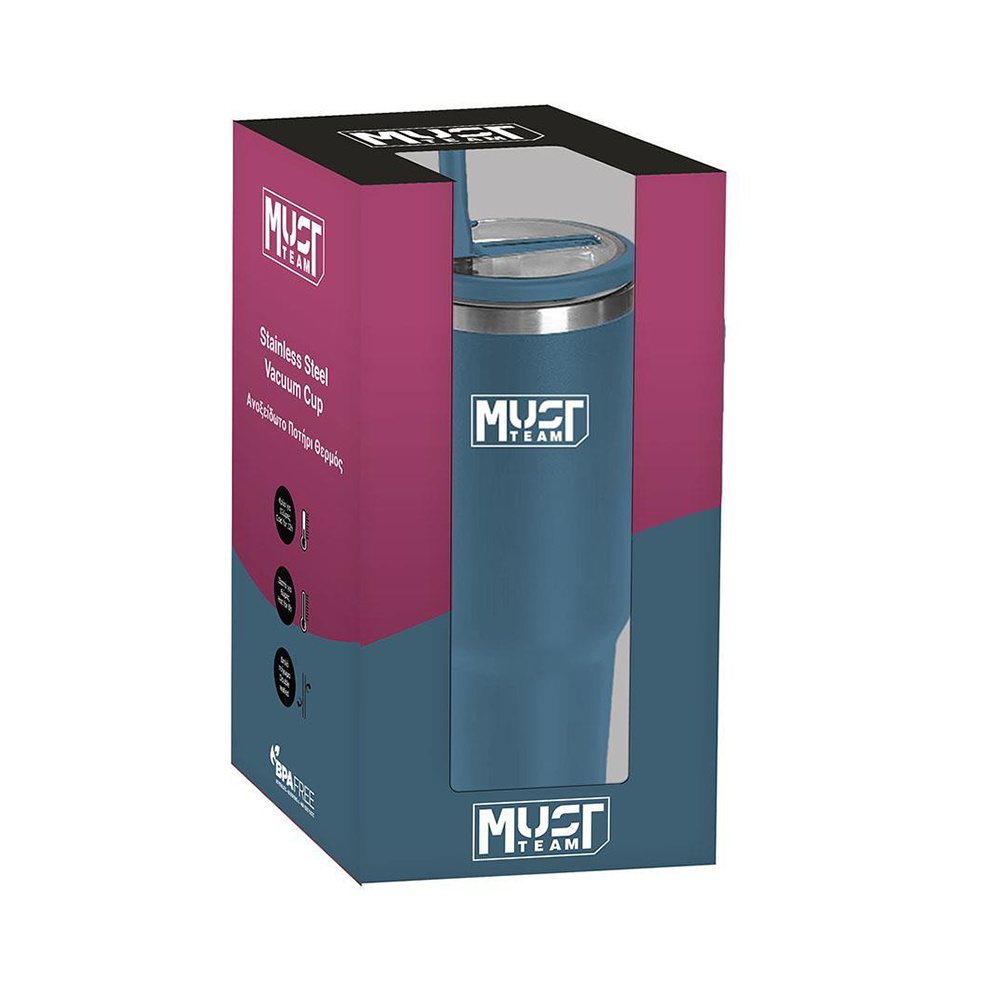 Must Team Ποτήρι Θερμός Ανοξείδωτο Μπλε 900ml με Καλαμάκι & Λαβή