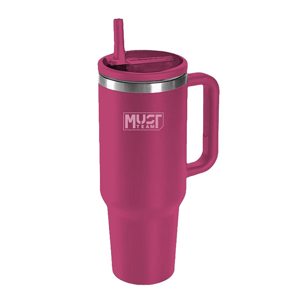 Must Team Ποτήρι Θερμός Ανοξείδωτο Βυσσινί 1200ml με Καλαμάκι & Λαβή
