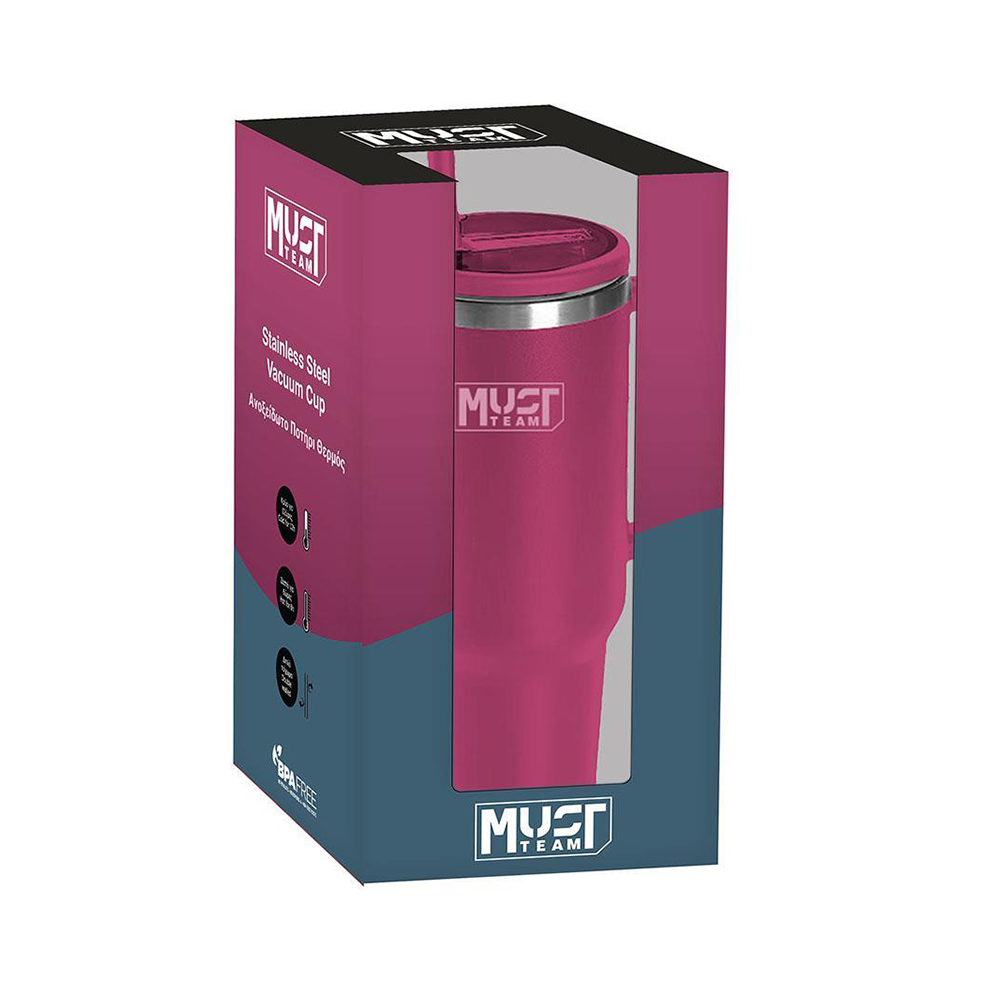 Must Team Ποτήρι Θερμός Ανοξείδωτο Βυσσινί 1200ml με Καλαμάκι & Λαβή
