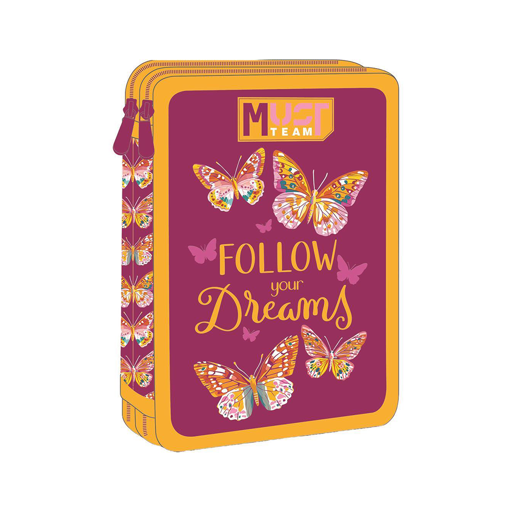 Must Team Σχολική Κασετίνα Διπλή Γεμάτη Butterfly Follow Your Dreams