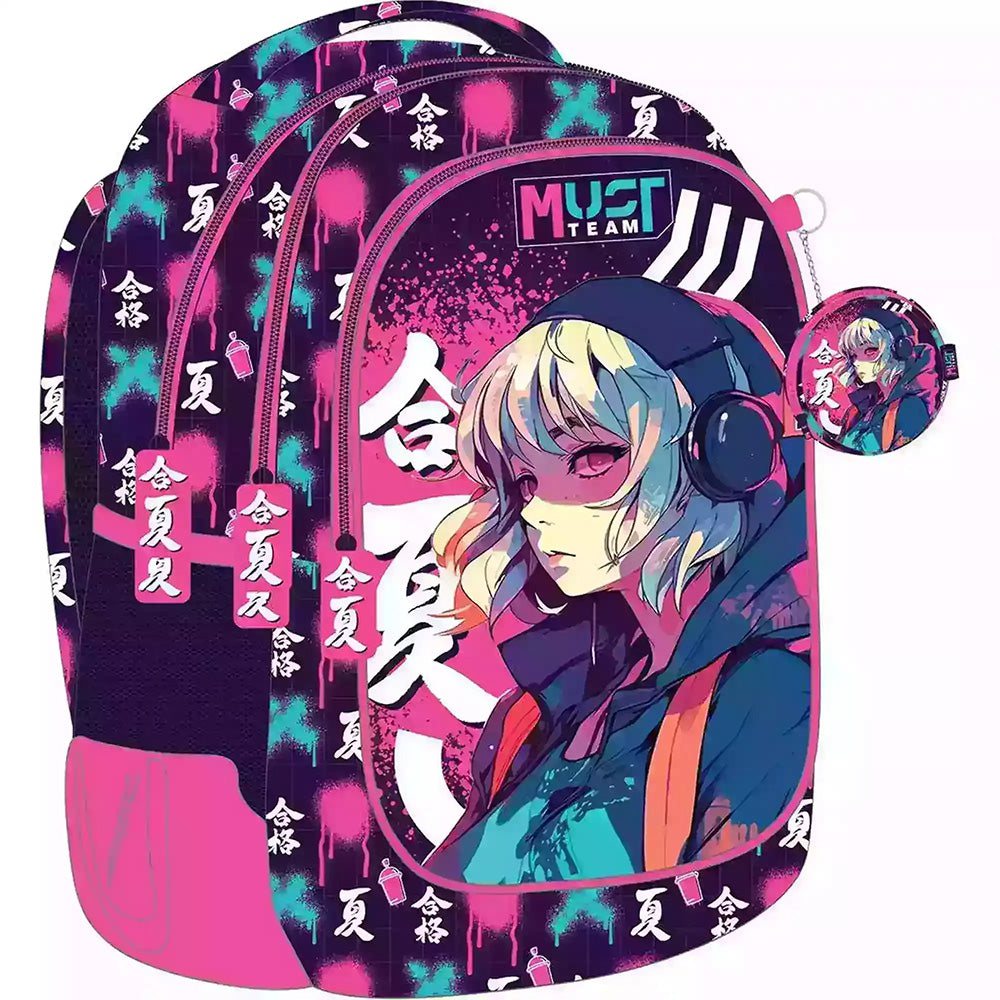 Must Team Σχολική Τσάντα Πλάτης Δημοτικού Anime 3 Θήκες 32X18X43 Eκ