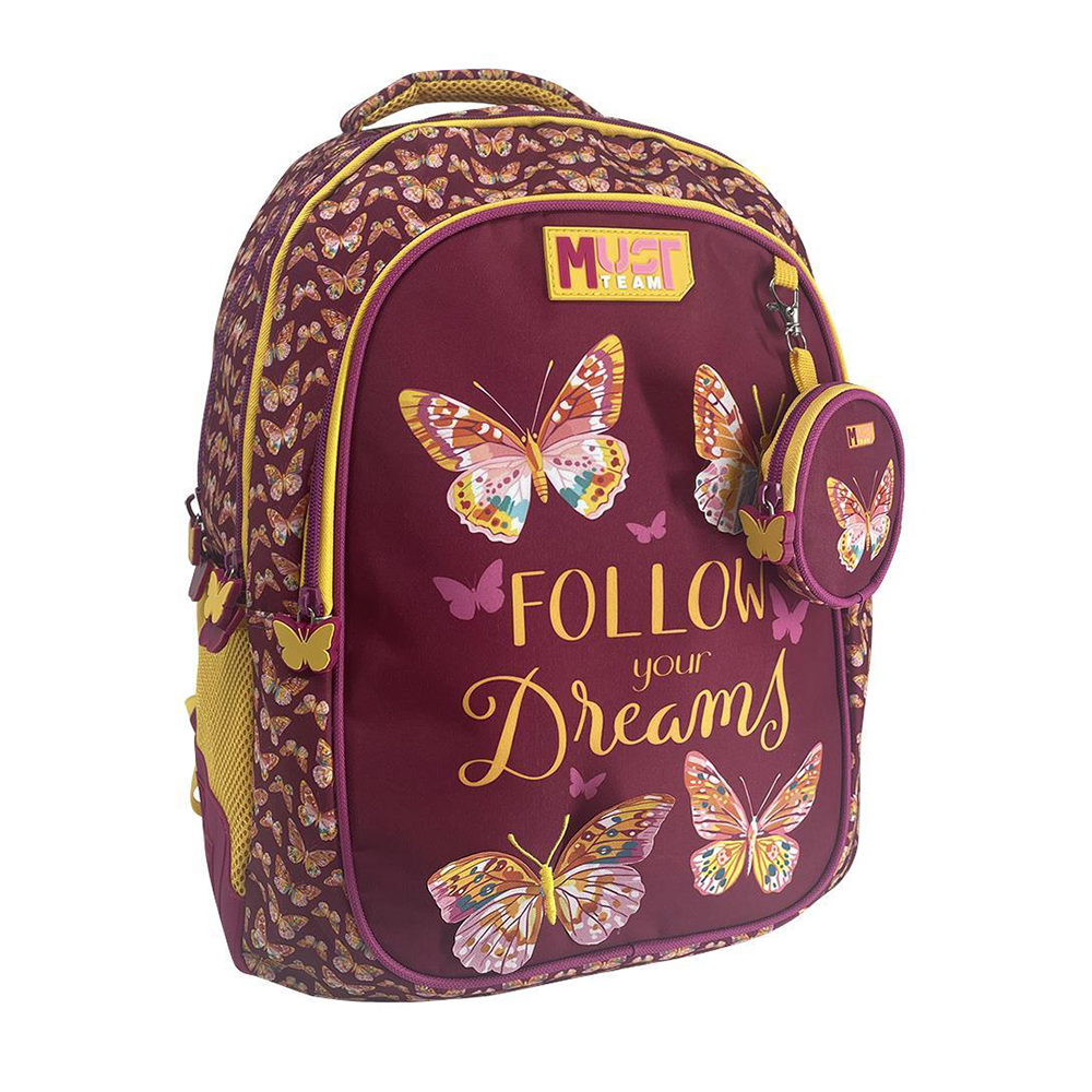 Must Team Σχολική Τσάντα Πλάτης Δημοτικού Butterfly Follow Your Dreams 3 Θήκες 32x18x43εκ