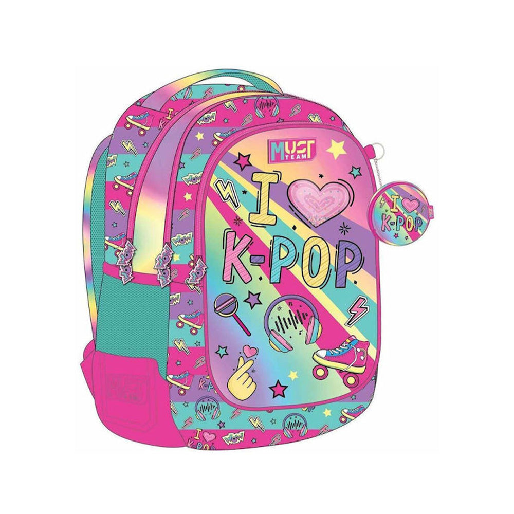 Must TeamMust Team Σχολική Τσάντα Πλάτης Δημοτικού I Love K-Pop 3 Θήκες 32X18X43 Eκpapell.gr