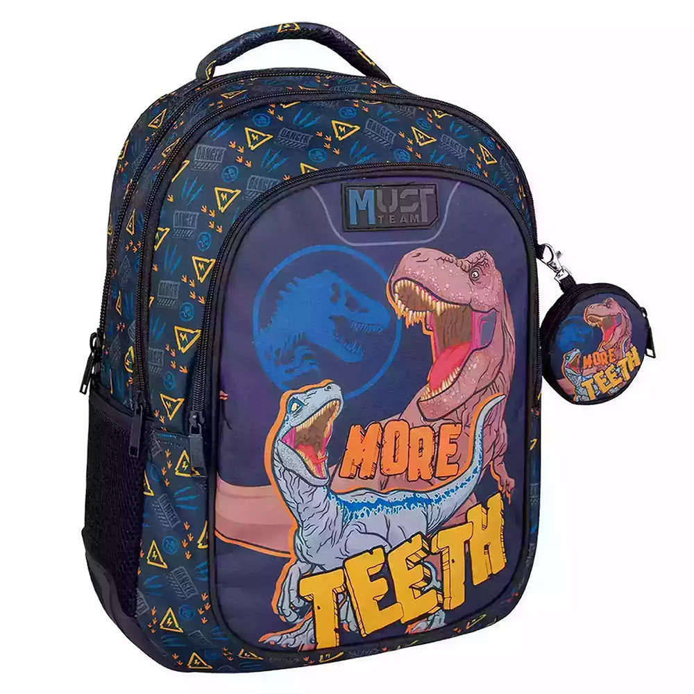Must Team Σχολική Τσάντα Πλάτης Δημοτικού Jurassic World More Teeth 3 Θήκες 32X18X43 Eκ