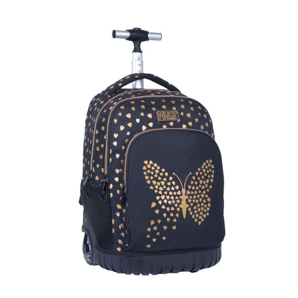 MustMust Team Σχολική Τσάντα Τρόλεϊ Δημοτικού Gold Butterfly 3 Θήκες 34x20x45 Eκ.papell.gr
