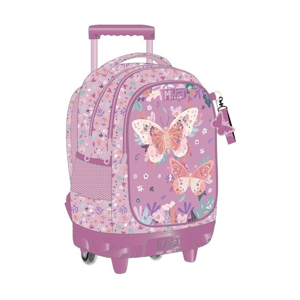 Must Team Σχολική Τσάντα Τρόλεϊ Δημοτικού Butterflies Lilac 3 Θήκες 34x20x44εκ