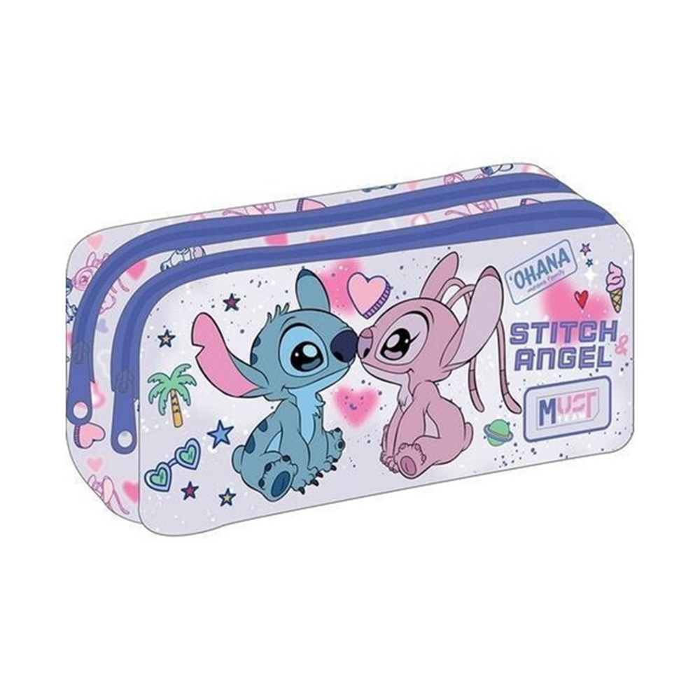 Must Team Σχολική Κασετίνα Βαρελάκι Disney Stitch & Angel Ohana 2 Θήκες 21x6x9εκ