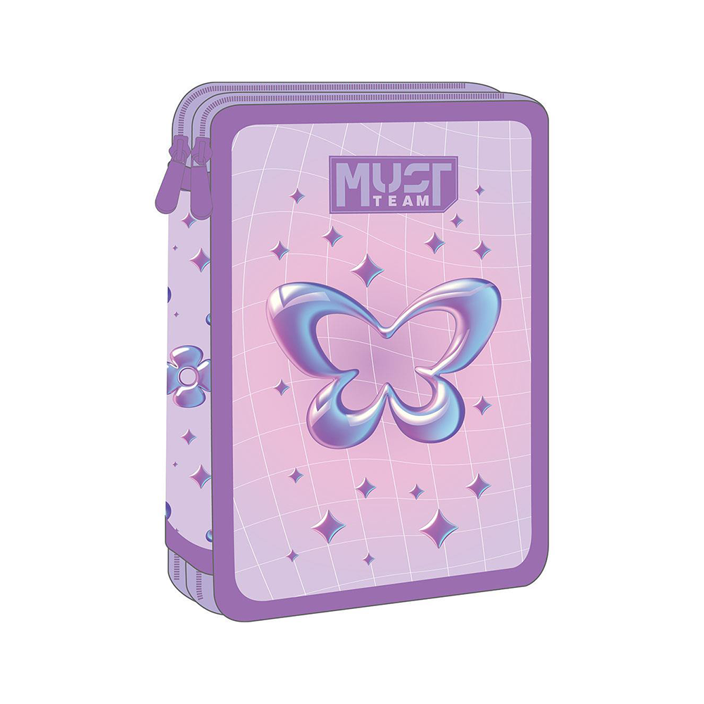 Must Team Σχολική Κασετίνα Διπλή Γεμάτη Butterfly