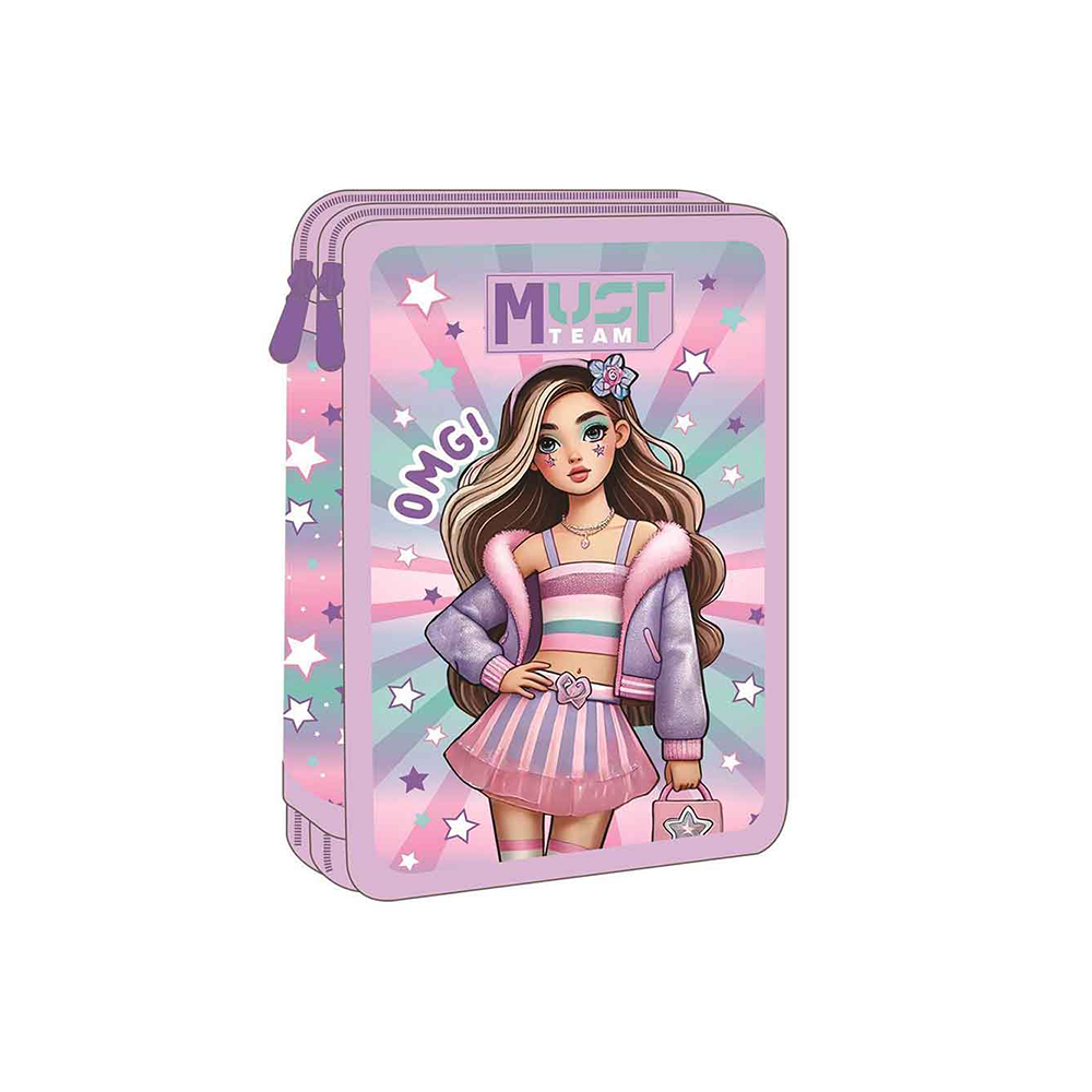 Must Team Σχολική Κασετίνα Διπλή Γεμάτη Fashion Girl